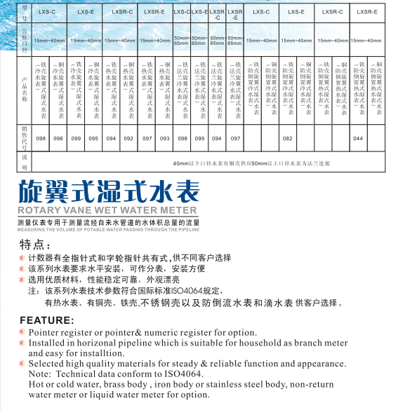 埃美柯旋翼式濕式水表LXSR特點(diǎn)