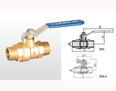 埃美柯黃銅外螺紋球閥206結(jié)構(gòu)圖